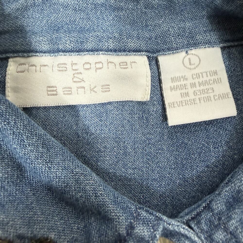 Vintage Christopher & Banks Denim Shirt Jacket L Patchwork Hearts Embroidered - Picture 7 of 12